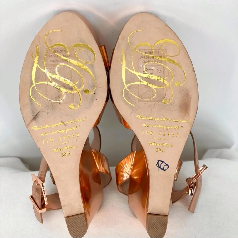 Ted Baker London Merlotte Platform Wedge Rose Gold Sandals Size 8.5 - Picture 6 of 12